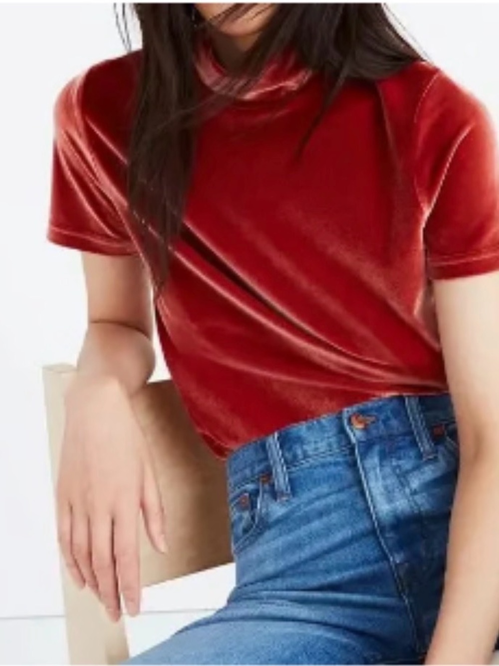 Madewell Velvet Short Sleeve Top in Burnt Orange/red size small